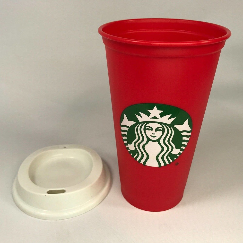 Starbucks 2013 Red Reusable Plastic Travel Tumbler 16 Ounce Cup With Lid Nice